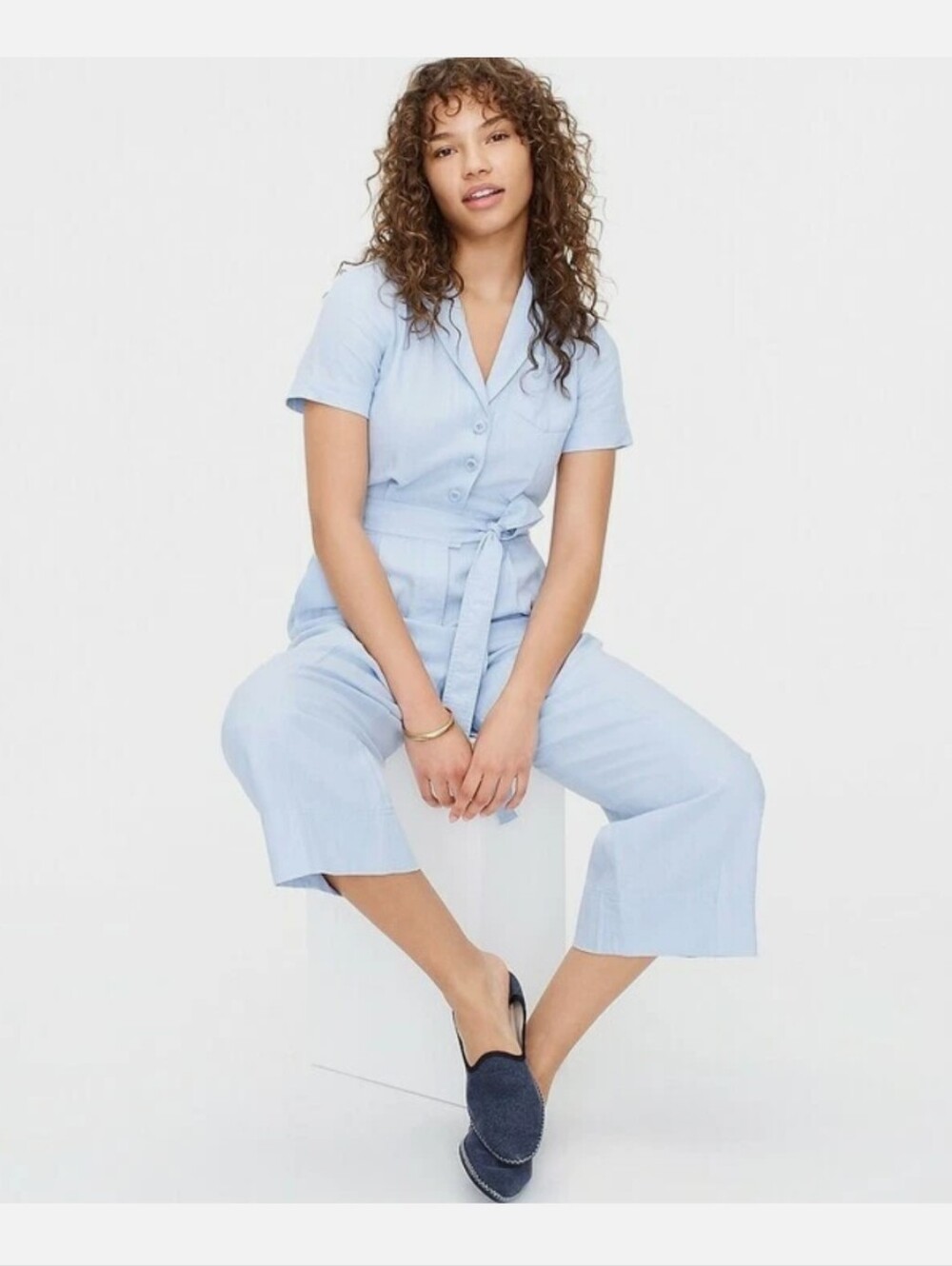 J.Crew Linen Blend Wide Leg Jumpsuit Chambray Blue Size 4